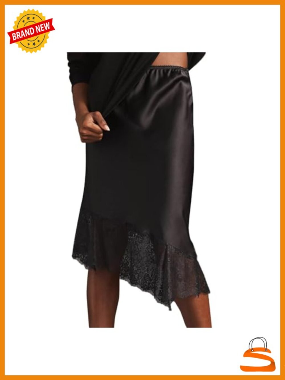 Lace Trim Maxi Skirt Y2K High Waist A-Line Slip Skirt